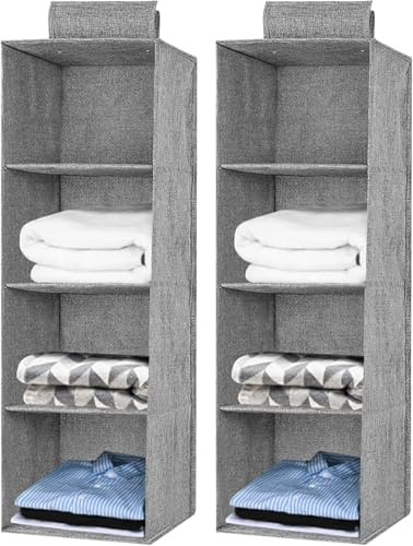 ASelected Hanging Closet Organizer 4 Layers Hanging Storage Shelf Space Saving Foldable Closet Storage Shelf 2Pcs Gray