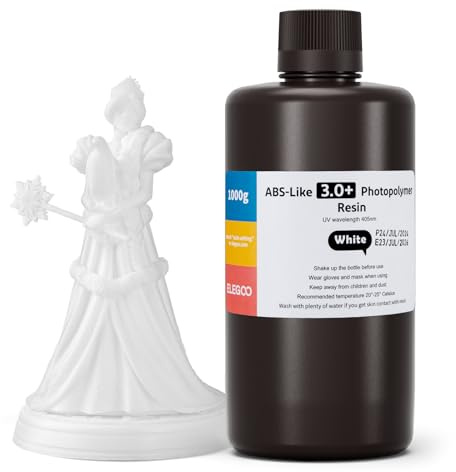 ELEGOO ABS-Like 3.0 Plus 3D Drucker Resin Weiß 1000g, Hohe Hitzebeständigkeit 3D-Drucker Harz, Niedrigere Viskosität und Schrumpfung, 405nm LCD-UV-Aushärtung für MSLA/LCD/DLP 3D-Drucker