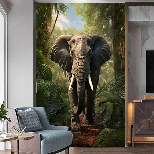 Papier peint 3D éléphant tropical - Papier peint autocollant amovible pour salon, chambre à coucher, salle de bain, bureau