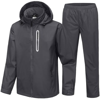 SPEEDRUN Regenjacke Herren Regenanzug Motorrad Regenbekleidung Wasserdicht Atmungsaktiv Regenmantel Regenkombi Fahhrrad Reflektierend für Herren Regenjacke+Regenhose Set Leicht (Kohle Schwarz M)