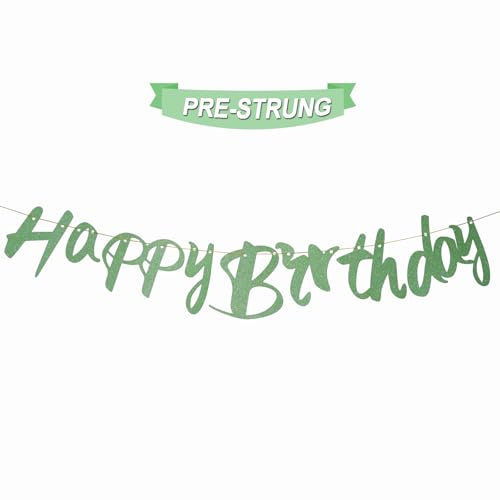 Pre-Strung Geburtstag Girlande Grün Glitter Happy Birthday Banner für Junge Mädchen Geburtstags Babyparty Dekoration Babydusche Green Birthday Banner Deko bereit zum Aufhängen