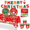 MORAINJAY 70Pcs Christmas Paper Party Tableware Set,Xmas Santa Snowman Ginger Man Print Table Decoration with Paper Cups,Banner,Paper Plates and Napkins for Christmas Eve Home Party Favors Supplies