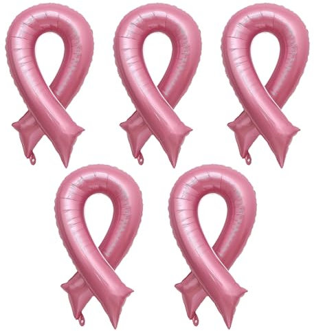 Nereds Lot de 5 ballons décoratifs en forme de ruban rose pour la lutte contre le cancer du sein pour collectes de fonds caritatives