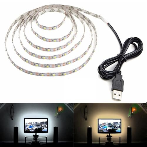 FOLGEMIR Rétro-éclairage TV – 5 mètre 300 LED - Blanc Chaud, barrette lumineuse LED USB 5V, adapté aux téléviseurs HD et aux écrans plats, autocollant, flexible, pas étanche - IP20