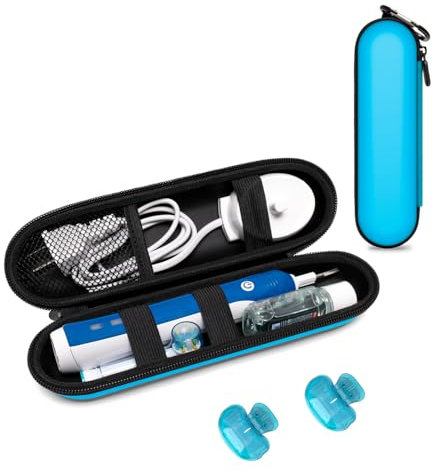 Elektrische Zahnbürsten-Reiseetui für Oral-B/Philips Sonicare/Colgate/seago/Bitvae und die meisten anderen Marken elektrischer Zahnbürsten, inklusive 2 universeller Bürstenkopfabdeckungen, Blue