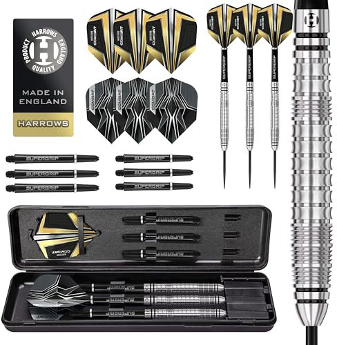Harrows Combat Dartpfeil-Set mit 90% Wolframstahlspitze, 21 g bis 30 g, alle Gewichte erhältlich, riesiges 17-teiliges Paket mit Ersatzschäften, Prime Flights und Reiseetui (22 Grams)