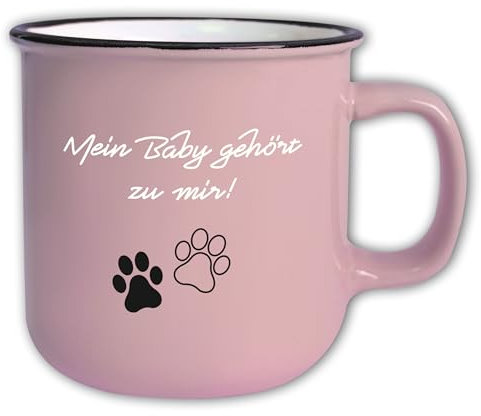 Jumbo Tasse Vintage mit Spruch T155 „Mein Baby gehört zu mir″ Motiv Pfoten Rosa Geschenk Retro Keramik 350 ml