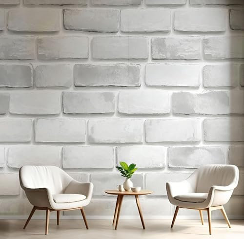 CECE&COLE Papier Peint Panoramique Mur De Pierre Simple 150×105 CM (W×H) 3D Papier Peint Soie Photo Mur De Briques Blanches Poster Geant Mural Salon Chambre Enfant Chambre Décoration Murale