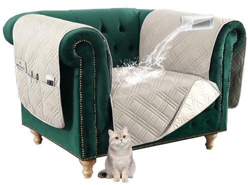 GAONUDAN Ron wasserdichte Chesterfield-Sofabezüge für 1, 2, 3, 4 Sitzer, Sofabezüge, rutschfeste Sofabezüge, Sofa-Schonbezüge mit Seitentasche, Couchbezug, Sofaschutz für Hunde und Katzen (Beige, 1 S