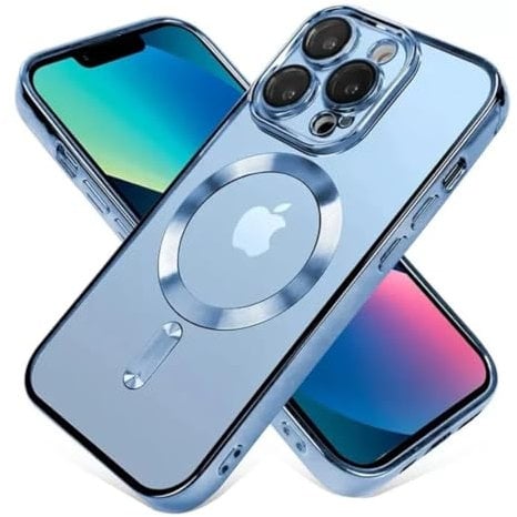 KK KENIK Case For iphone 13 Pro Max,Shockproof Luxury Magnetic Wireless Charging Case With Lens Glass,Clear Plating Silicone Soft For iphone 13 Pro Max Phone Cover (Blue)