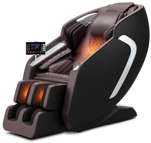 VEVOR Massagestol med noll gravitation och SL-Rail, Yoga-stretchläge, 4D-massage med AI-röst, uppvärmning, infällbar pedal, 36 krockkuddar, LCD-skärm, knappar på armstödet, hjul