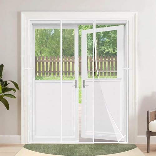 Magnet Fliegengitter Tür Insektenschutz 120x240cm Weiß Insektenschutzgitter Terrassentür-Magnetische Adsorption Moskitonetz Fenster Kinderleichte Klebemontage Ohne Bohren