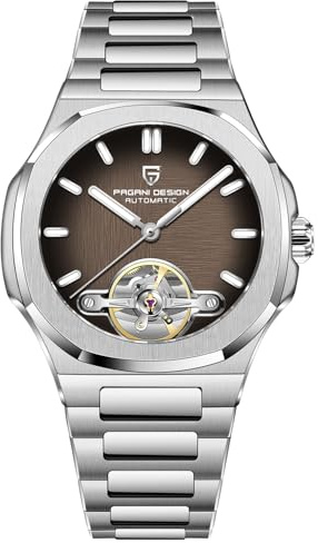 TAYSHILEY Pagani Design YS025 Herren-Armbanduhr, automatisch, Edelstahl, mechanische Armbanduhr für Herren, 100 m wasserdicht, Saphir-Zifferblatt, Schraubkrone