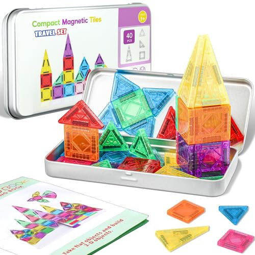 ECHOBUY Magnetische Fliesen Spielzeug 40 Teile STEM Montessori Magnetische Spielzeug mit Ironbox Leicht Tragbar Reise MINI Magnet Fliesen Bauspielzeug ab 3 Jahre Jungen Mädchen