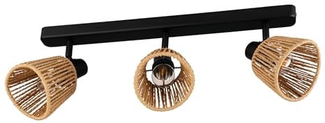 EGLO Deckenlampe 3-flammig Keelby, Deckenstrahler Wohnzimmer | Spot Deckenleuchte aus Stahl in Schwarz, Bast Papier in Naturfarben, E14 Fassung