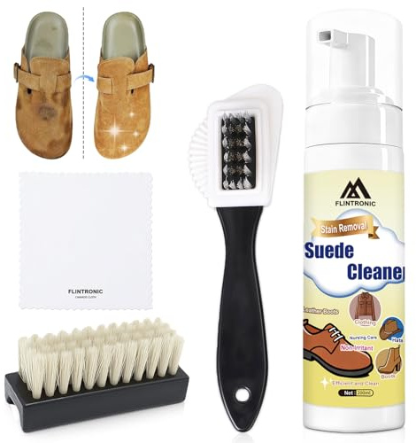 flintronic Nettoyant daim Chaussure, Kit de Nettoyage pour daim et Nubuck, avec Brosse et Serviette, pour Daim, Nubuck, Bottes, Maillot (Lot de 4)
