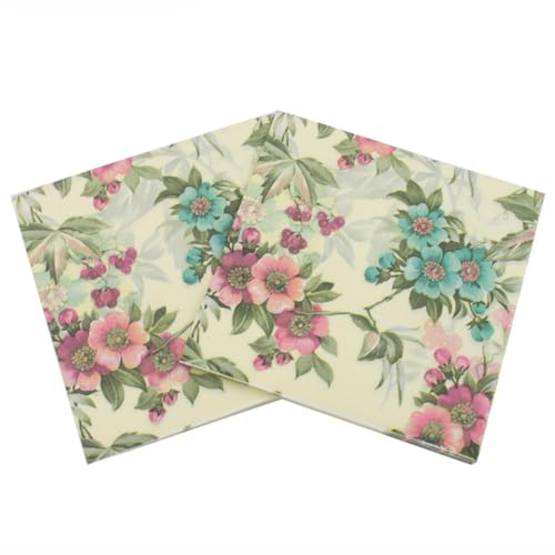 Einwegservietten mit Blumenmuster 40 Stück, Papier für Partys | Bedruckte Papierservietten, Kreative Farben, Premiumqualität, Saugkraft, für Bankette und Alltag