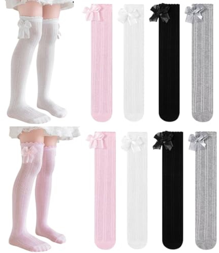 XiHSiHan Girl's Knee High Socks Over Calf or Overknee Stockings Princess Long Tube(4 Pairs Mesh)