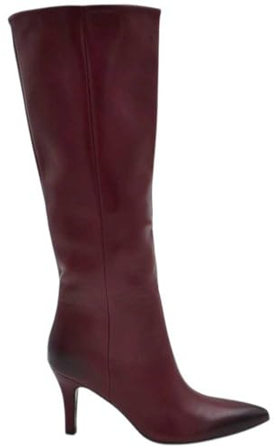 Stivali Alti Donna al Ginocchio in Pelle Bordeaux a Punta Tacco a Spillo 9 cm Zip Lunga Aderente Moda Linea Basic