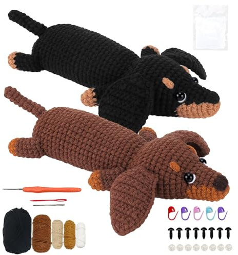 Häkelset für Anfänger, Häkelset Tiere mit Hundemotiv,Geeignet für Häkelset Kinder,Strickset für Erwachsene, DIY Häkelnadel Set,Crochet Set Inklusive Video Tutorial, Anleitung und Materialien