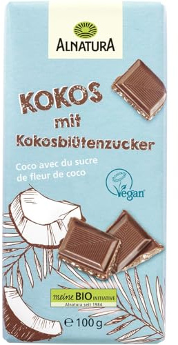 ALNATURA - Tablette de Chocolat Végan au Sucre de Fleur de Coco et Chips de Coco Grillés - Riche en Noix de Coco - la tablette de 100g - Le Lot De 5