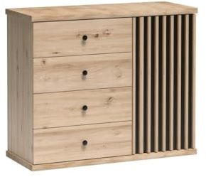 Masseno Kommode ALMERIA 101,6 cm Sideboard mit 4 Schubladen und Türen für Wohnzimmer Schlafzimmer Modern 101,6x40,6x85,4 cm Eiche Artisan