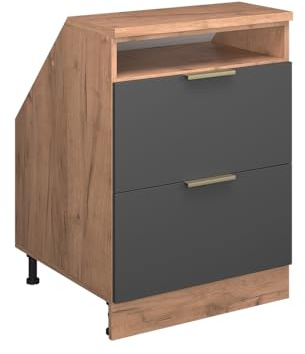Vicco Küchenschrank für Dachschrägen R-Line, Anthrazit-Gold, 60 cm mit 2 Schubladen, Schrankkorpus 60 cm Tiefe, zur freien Kombination innerhalb modularer Küchensysteme