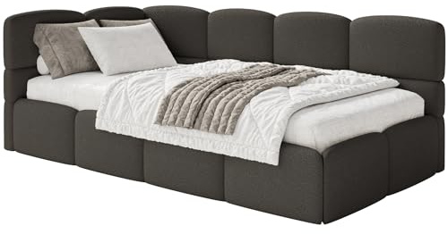 Selsey Jugendbett 120x200cm Braun Bouclé Stoff mit Stauraum und Lattenrost, gepolstertes Polsterbett mit Bettkasten, Jugendbett linksseitig mit Eckkopfteil, Bett 120x200 für Kinderzimmer