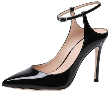 Generico Décolleté Donna Vernice Slingback Punta Affusolata con Intaglio Cinturino alla Caviglia con Fibia Tacco Alto Sandali Estivi Eleganti per Festa