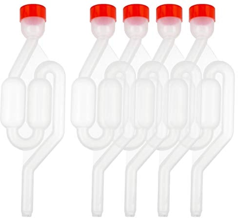 Lantelme 5 Stück Gärröhrchen Set mit Deckel Rot | Gärspund für Weinballon Biergärung Destille Heimbrauen | Kunststoff Gärverschluss für Hobbybrauer professionelle Weinherstellung Gärprozesse