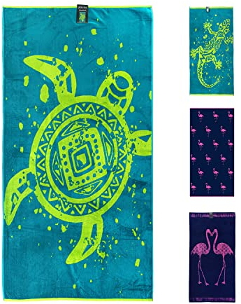 jilda-tex Strandtuch 90x180 cm Badetuch Strandlaken Handtuch 100% Baumwolle Velours Frottier Pflegeleicht (Ethno Turtle)