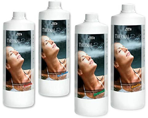 ACQUA TERMALE per idromassaggio e piscina aromatizzata 4 FRAGRANZE. Thermal Bath Kit 1Lt. X 4pz. (BALSAMIC, SEA BREEZE, FRUCTIS, EXOTIC)-(Jacuzzi,Teuco,Dimhora,Index,Bestway ecc.)