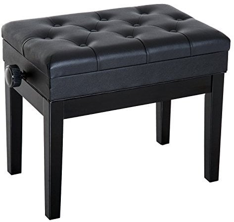 HOMCOM Banc de Piano, Banc de Clavier réglable en Hauteur en Bois Massif, Tabouret Piano avec Compartiment caché, siège rembourré polyuréthane à 10 Boutons, Stable et antidérapant, Charge 200kg, Noir