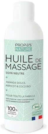 Huile de massage neutre Bio - 4 huiles végétales Bio - Amande douce, Abricot, Coco & Sésame - 100% naturelle - Fabriqué en France - PROPOS'NATURE