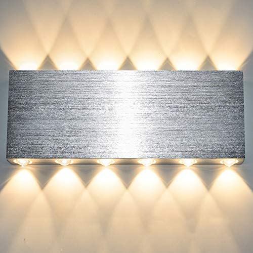 Lightess 24W LED Wandleuchte Innen Up and Down Wandlampe Modern Silber Wandbeleuchtung Warmweiss Bleuchtung für Treppenhaus Wohnzimmer Schlafzimmer Flur usw. (Aluminium)