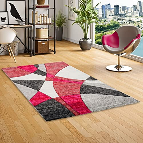 Pergamon Designer Teppich Kurzflor Maui Modern Rot Grau Pink Retro in 5 Größen