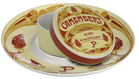 BIA International - Camembert Baking Dish and Cheese Plate - Porcelain Cheese Baker Set - Cream & Red - Gifting a Cheese Set