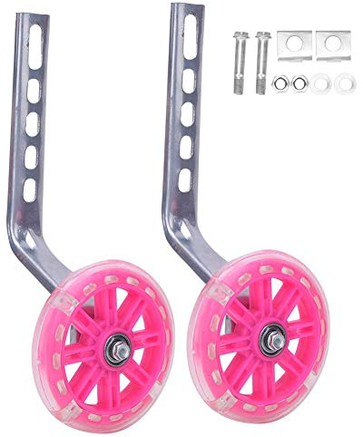 Keenso Kinder Fahrrad Stützräder, 12-20 Zoll Fahrradhilfsrad Umweltschutz Hochfeste PP Kunststoff Flash Stützrad Fahrrad Stabilisator für Kinder(Rosa)