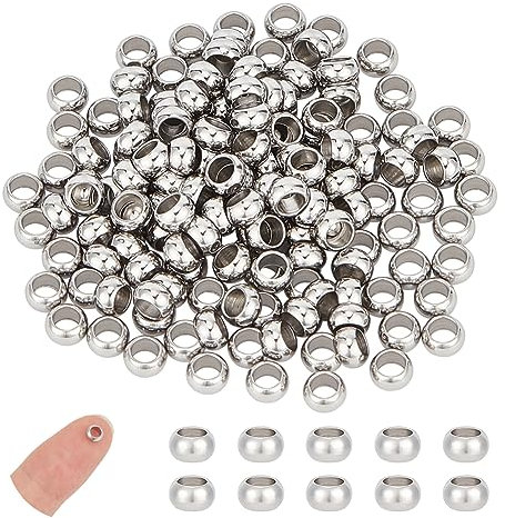 UNICRAFTALE 200pcs 5mm Rondelle Spacer Perlen Edelstahl Lose Perlen Metall Kleine Loch Spacer Perlen Glatte Oberfläche Perlen Suche Für DIY Armband Halskette Schmuckherstellung Handwerk, Loch 3 mm