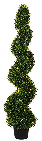 Vickerman Albero di bosso artificiale a spirale, con luci LED, altezza 1,2 m, in vaso di bosso verde naturale, resistente ai raggi UV, decorazione per interni ed esterni, casa e patio