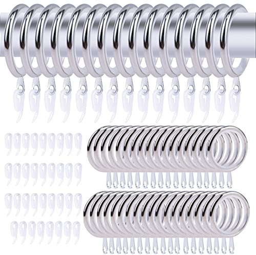 GZcaiyun 50 Set Stumm Gardinenringe Silber, Vorhangringe mit 50 STK Gummi Ring, 27 mm Innendurchmesser, für Fenstervorhang Bettvorhang und Gardinenstangen