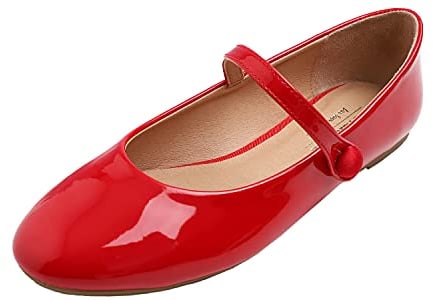 Feversole Women's Mary Jane Fashion,Scarpe Basse Classiche da Donna Décolleté Eleganti Mary Jane con Fibbia Morbida Scarpe da Ballo per Balletto per Donna Rosso 39