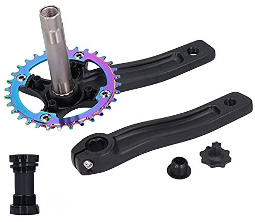 EVTSCAN Kurbelgarnitur Fahrrad, ZK‑22 Mountainbike Kurbelgarnitur mit Innenlager 32T Single Speed ​​Kurbelarmzubehör(Blau)