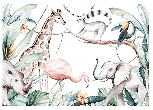 WallArena - Vlies Fototapete Kinderzimmer 254x184 cm Dschungel Papagei Tiere Pflanzen für Kinder - Fototapeten Tapeten für Kinder Kindertapete - Vliestapete Wandtapete Tapete 3D Effekt