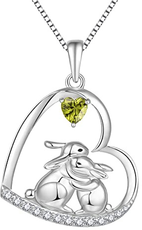 Starnny Hase Kette Damen Silber 925 Hase Kaninchen Mond Anhänger Halskette 3A Zirkonia Kette Weiß Geschenke für Sie Frauen