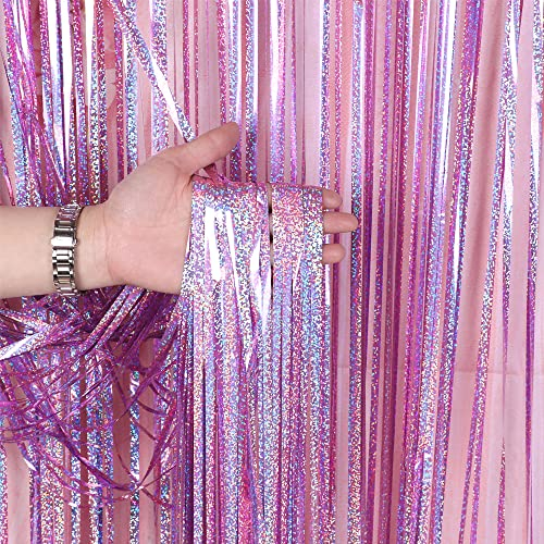 4 Stück Lametta Vorhang Rosa Glitzer, OEMG Glitzervorhang Lametta Pink Party Deko Wand, Geburtstagsdeko Mädchen Folien Fransen Hintergrund Vorhang 2,5m Lang, für Photo Booth Disco Silvester Deko