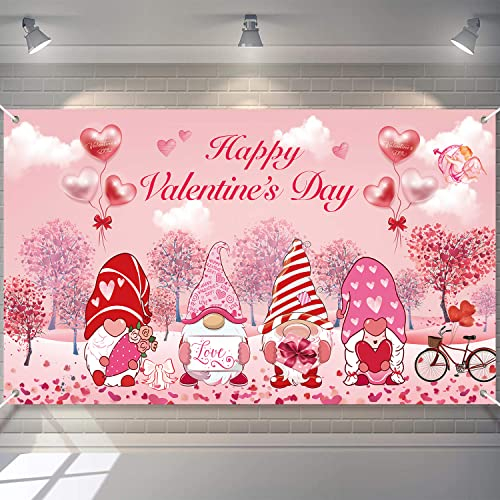 Großes Valentinstag-Hintergrundbanner, Zwerg Liebe Herz Baum Valentinstag Dekorationen, Happy Valentines Day Banner für Valentinstag Party Zubehör Hochzeit Heiratsantrag (183 x 100 cm).