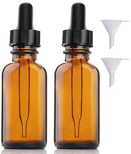SONGQEE Amber Brown Glass Bottles with Dropper Pipette, 30ml Dropper Bottles for Storage Essential Oils, Perfumes and Cosmetics (with 2 Funnels + Labels)