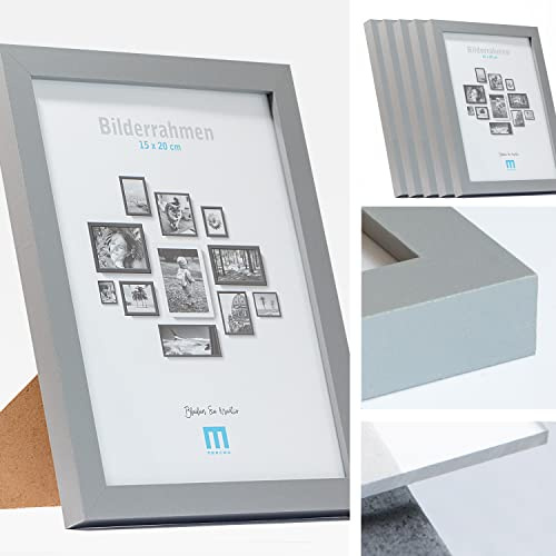 M MERCEO 6 Stk. Bilderrahmen 15x20cm in grau aus MDF, minimalistisch & modern für Fotos & Bilder. Inkl. Acrylglasschutz. Eignet sich als Tisch-Aufsteller und für die Wand, Hochformat oder Querformat.