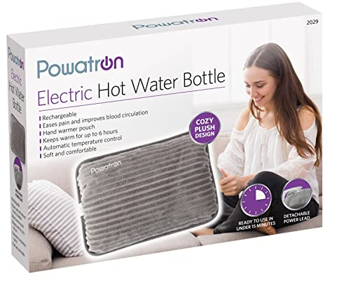 POWATRON Rechargeable Electric Hot Water Bottle with Soft Plush Cover (MB) (Grey)